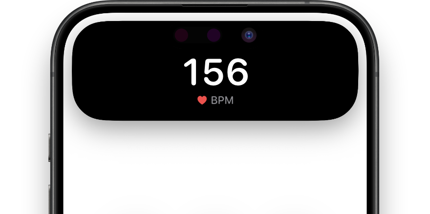 Live heart rate showing in the iPhone Dynamic Island during an active AirHRM session