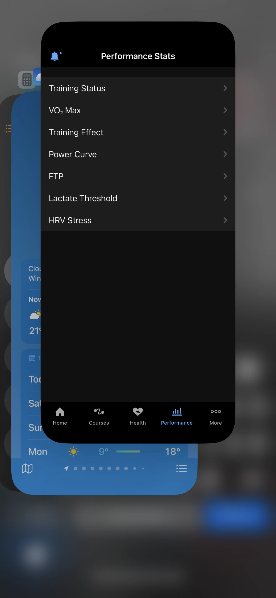 Swiping away Garmin Connect in the iPhone app switcher
